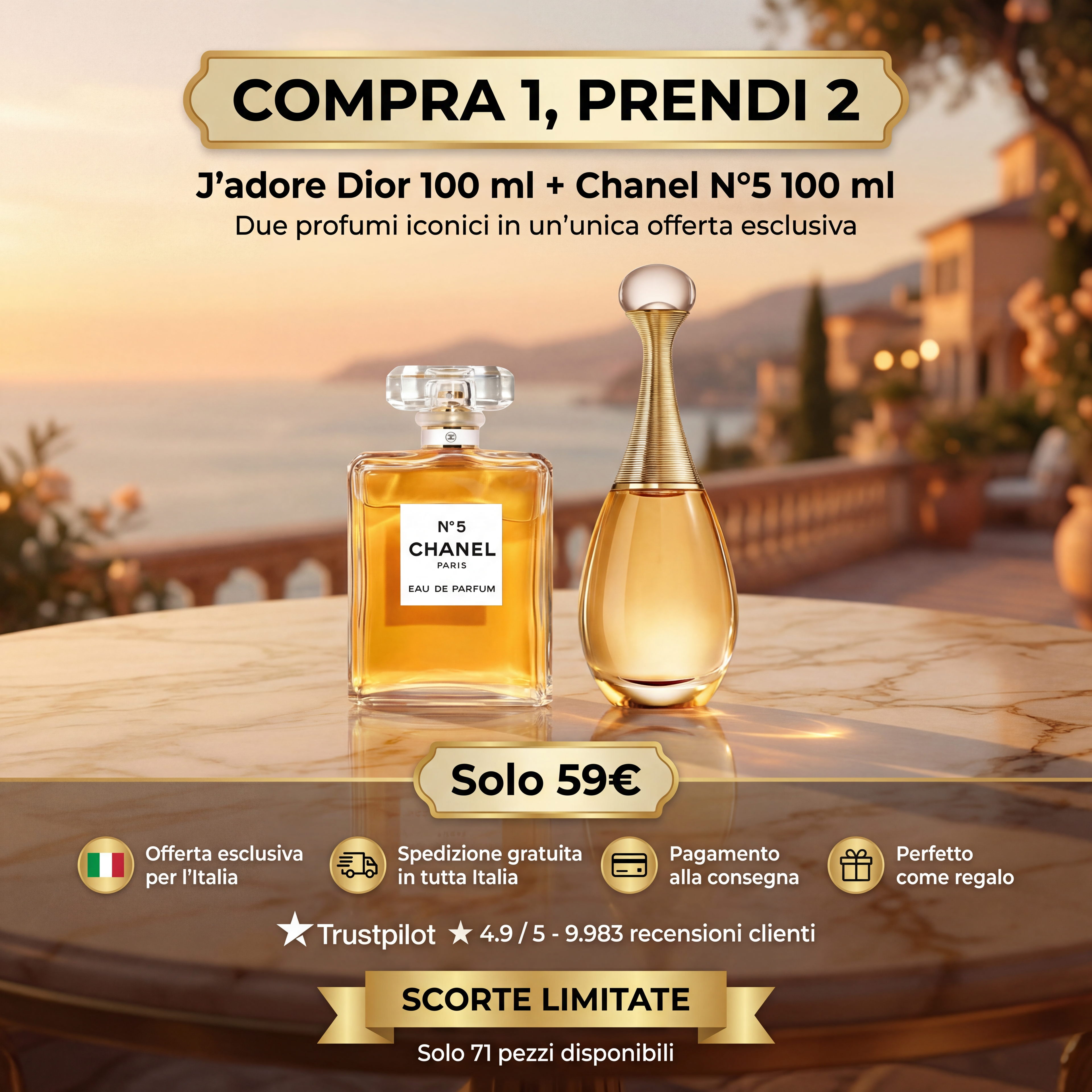Compra 1, prendi 2 – J’adore Dior 100 ml + Chanel N°5 100 ml